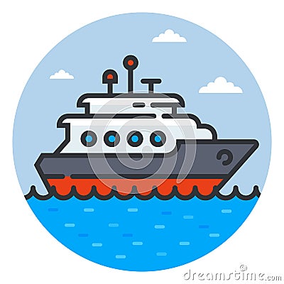 ship icon on waves. private yacht at sea. Vector Illustration