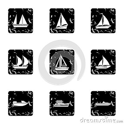 Ship icons set, grunge style Vector Illustration