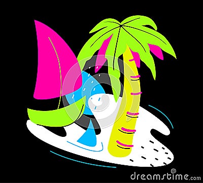 Ship on the island - colorful flat design style illustration Vector Illustration