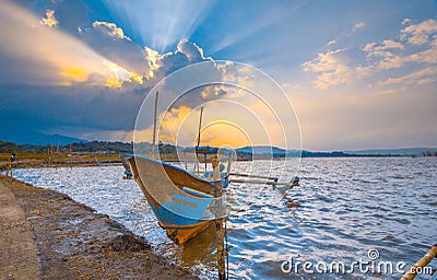 Ship at lake light clound Stock Photo