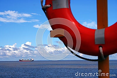 Ship and lifesaver Stock Photo