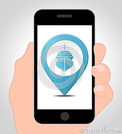 Ship Location Online Shows Mobile Phone And Boat Stock Photo