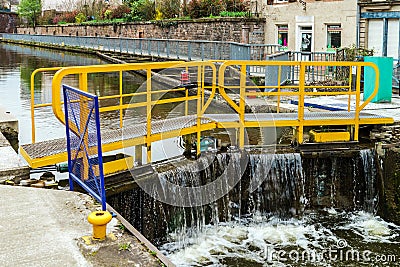 Ship lock or flood gate on Marne-Rhin river canal Stock Photo