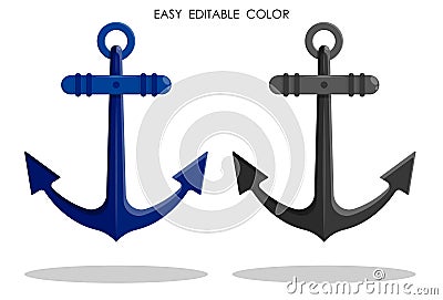 Ship metal anchor. Safe anchorage of ships in port. Vector in cartoon ctyle Vector Illustration