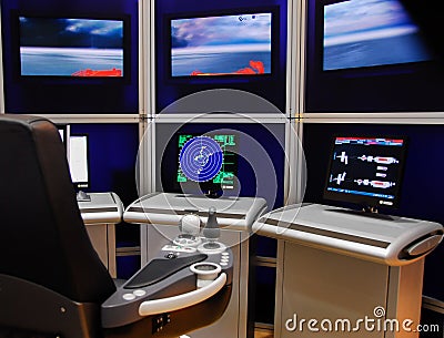Ship modern control console screens radar Stock Photo