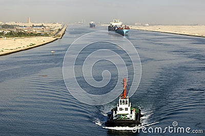 Ship passing through the Suez Canal Stock Photo