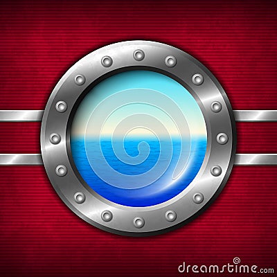 Ship porthole with seascape Vector Illustration