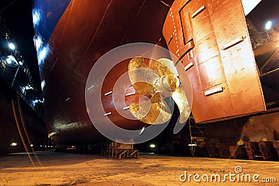 Ship propeller and Rudder Stock Photo