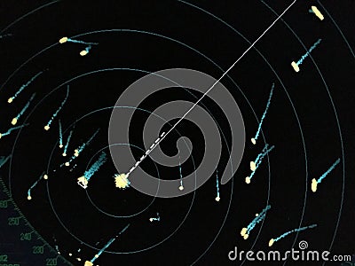 Ship radar screen with many targets from going towards ships Stock Photo