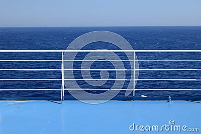 Ship railings blue sea Stock Photo