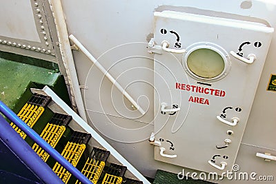 Ship restricted area behing the door Stock Photo