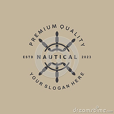 Ship Rudder Logo, Elegant Nautical Maritime Vector Simple Minimalist Design Ocean Sailing Ship Vector Illustration