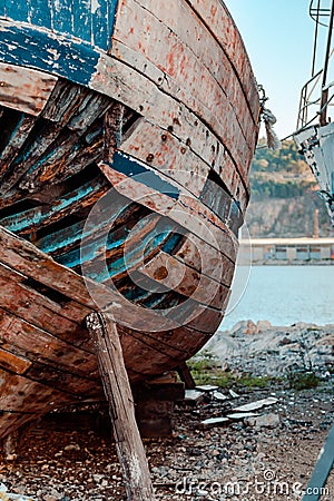 The ship`s ruins on the shore Stock Photo