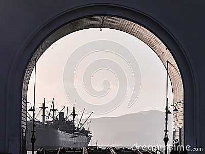 Ship in San Francisco harbor Stock Photo