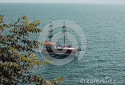 Ship in sea harbour of old town Kaleici, Antalya, Turkey Editorial Stock Photo