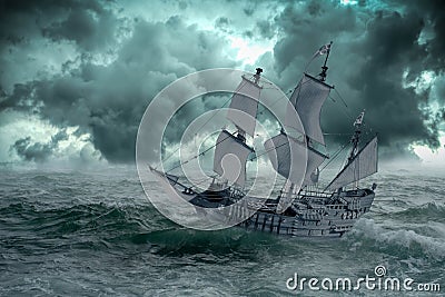 Ship at sea when the storm begins Stock Photo