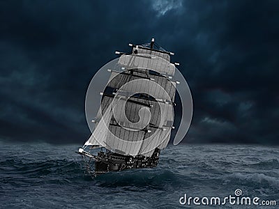 Ship in a sea storm Stock Photo