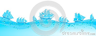 Ship with separate editable elements. Design for yacht clubs, shirts, etc. Vector Illustration