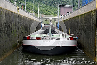 Ship sluice on river Mosel Stock Photo