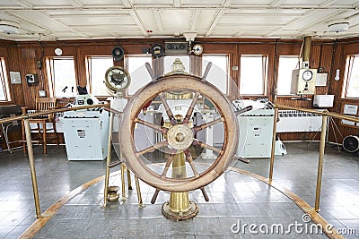 Wood ship steering wheel Editorial Stock Photo