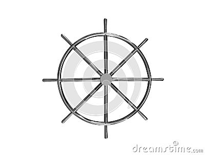 Ship steering wheel isolated on white background. Marine steering wheel. Metal ship helm isolated. Stainless steeel boat helm Stock Photo
