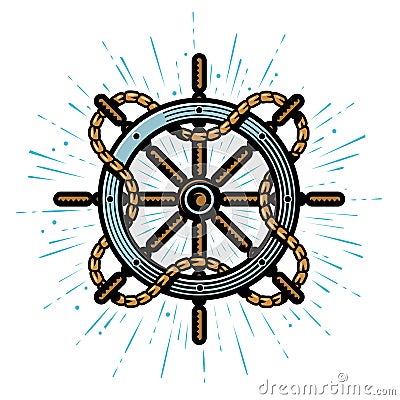 Ship steering wheel and rope isolated on white background. Seafaring symbol. Marine concept vector Vector Illustration