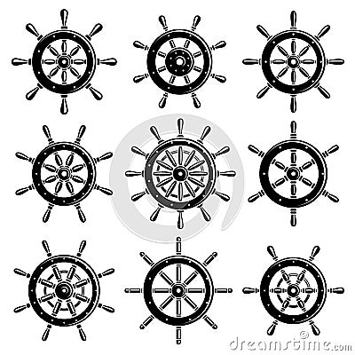 Ship steering wheel set. Vector Vector Illustration