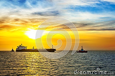 Ship and sunrise Stock Photo