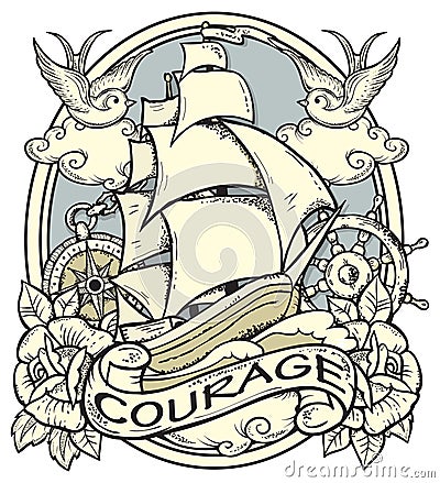 Ship Tattoo Vector Illustration