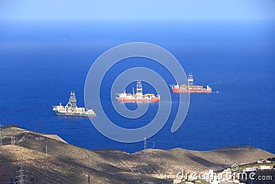 Ship to oil and gas drilling stay on port, Gran Canaria Island Stock Photo