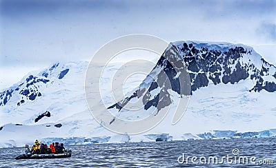 Ship Tourists Rubber Boats Snow Glaciers Charlotte Harbor Antarctica Editorial Stock Photo