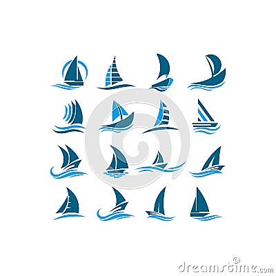 ship is on the waves. Sailboat. Logo for a tourist company Vector Illustration