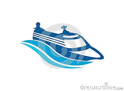 Ship and waves vector sailing logo design illustration on white background Cartoon Illustration