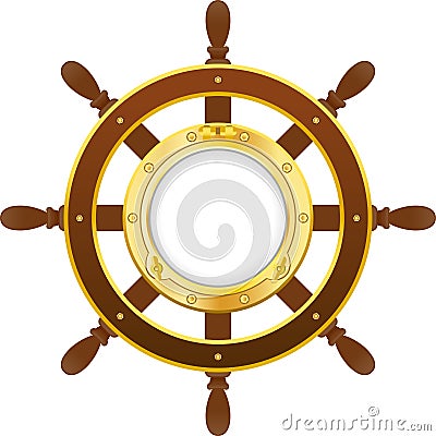 Ship wheel with porthole Vector Illustration