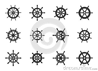 Ship wheel silhouettes, Ship wheels vector, Ship wheel icon set Vector Illustration