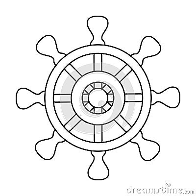 Ship wheel vector outline icon. Vector illustration helm on white background. Isolated outline illustration icon of ship Vector Illustration