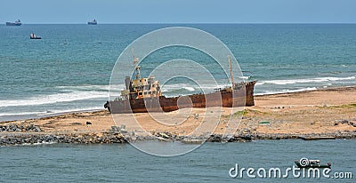 Ship wreck on Africa coast Stock Photo