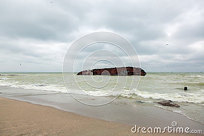 Ship wrecked after a storm. Stock Photo