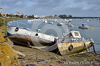 Ship wrecks in the port of Saint-Gilles-Croix-de-Vie Stock Photo