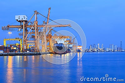 Ship yard with heavy crane in beautiful twilight of day Stock Photo