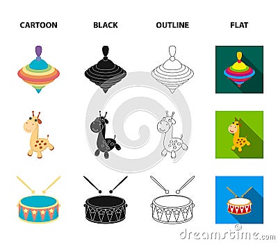 Ship, yule, giraffe, drum.Toys set collection icons in cartoon,black,outline,flat style vector symbol stock illustration Vector Illustration