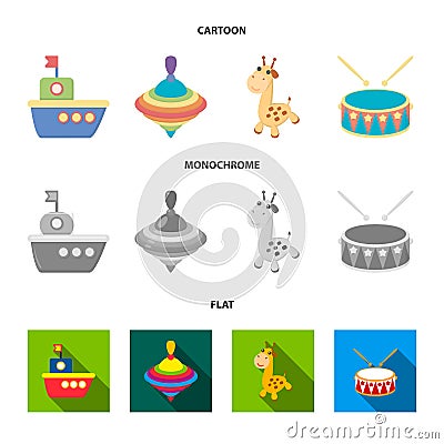 Ship, yule, giraffe, drum.Toys set collection icons in cartoon,flat,monochrome style vector symbol stock illustration Vector Illustration