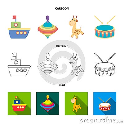 Ship, yule, giraffe, drum.Toys set collection icons in cartoon,outline,flat style vector symbol stock illustration web. Vector Illustration