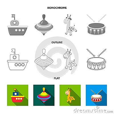 Ship, yule, giraffe, drum.Toys set collection icons in flat,outline,monochrome style vector symbol stock illustration Vector Illustration