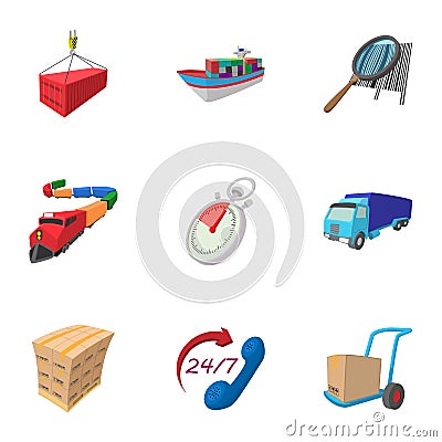 Shipment icons set, cartoon style Vector Illustration