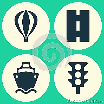 Shipment Icons Set. Collection Of Stoplight, Airship, Tanker And Other Elements. Also Includes Symbols Such As Ship Vector Illustration