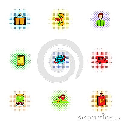 Shipment icons set, pop-art style Vector Illustration