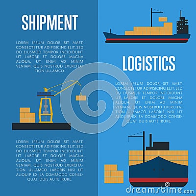 Shipment and logistics banner set with cargo ship Vector Illustration