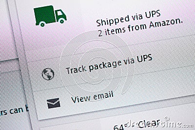 Shipped via UPS from Amazon tracking Editorial Stock Photo