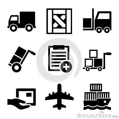 Shipping, Cargo, Warehouse and Logistic Icons Set Vector Illustration